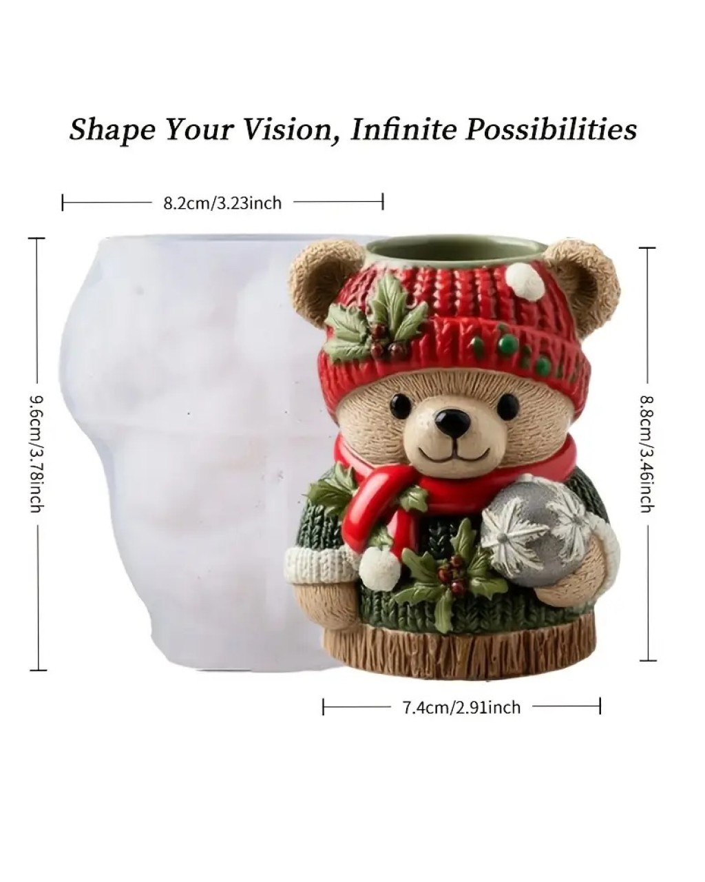 YY5975 Noel Ağacı Ayıcık Saksı Mumluk Silikon Kalıp